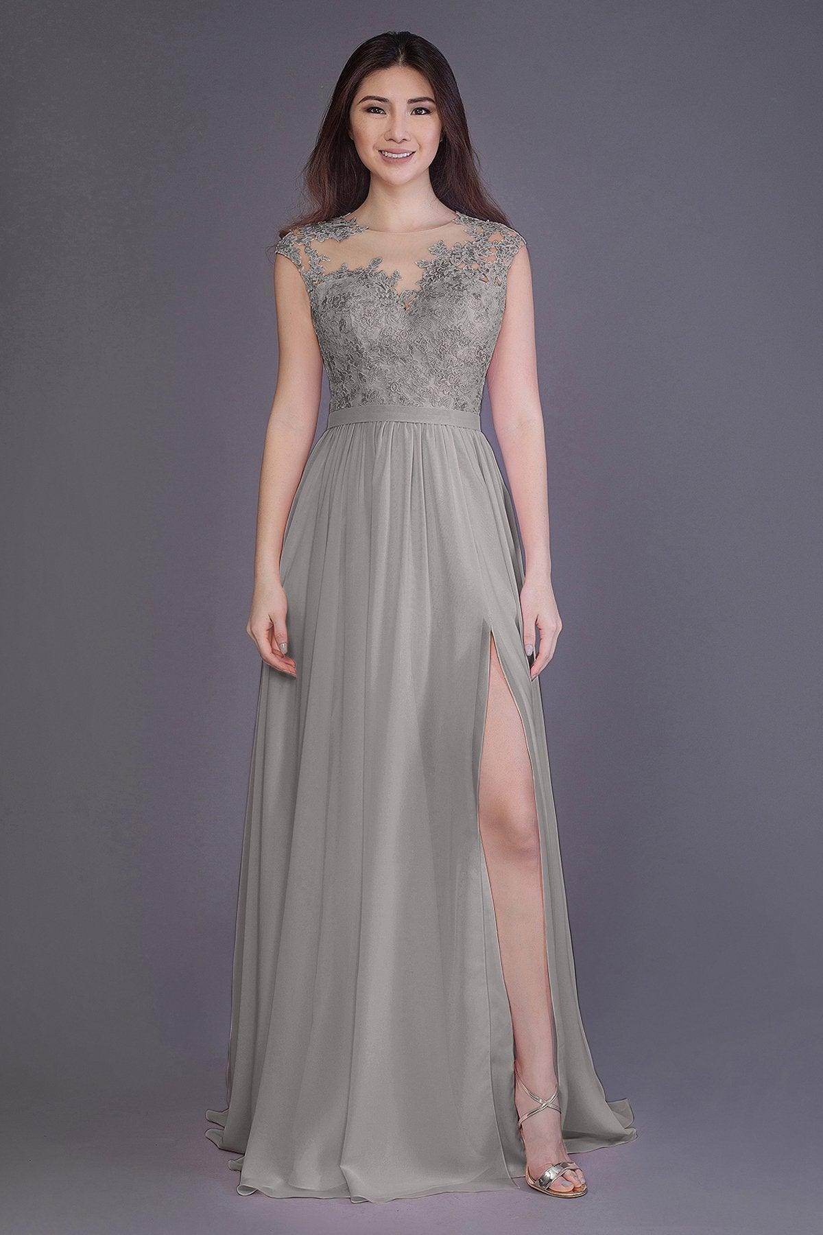 Sheath Floor Length Chiffon and Lace Bridesmaid Dress PR3554