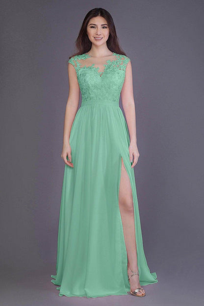 Sheath Floor Length Chiffon and Lace Bridesmaid Dress PR3554
