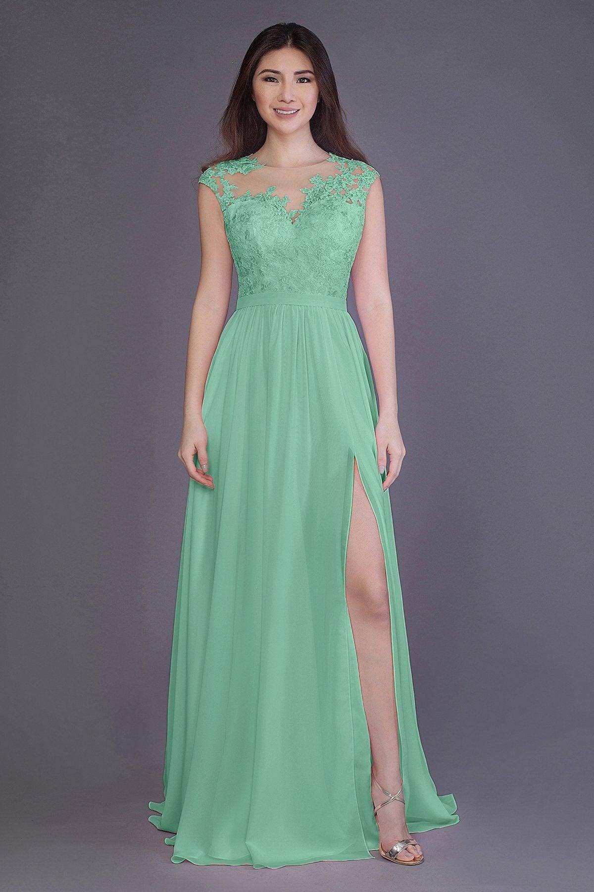 Sheath Floor Length Chiffon and Lace Bridesmaid Dress PR3554PS