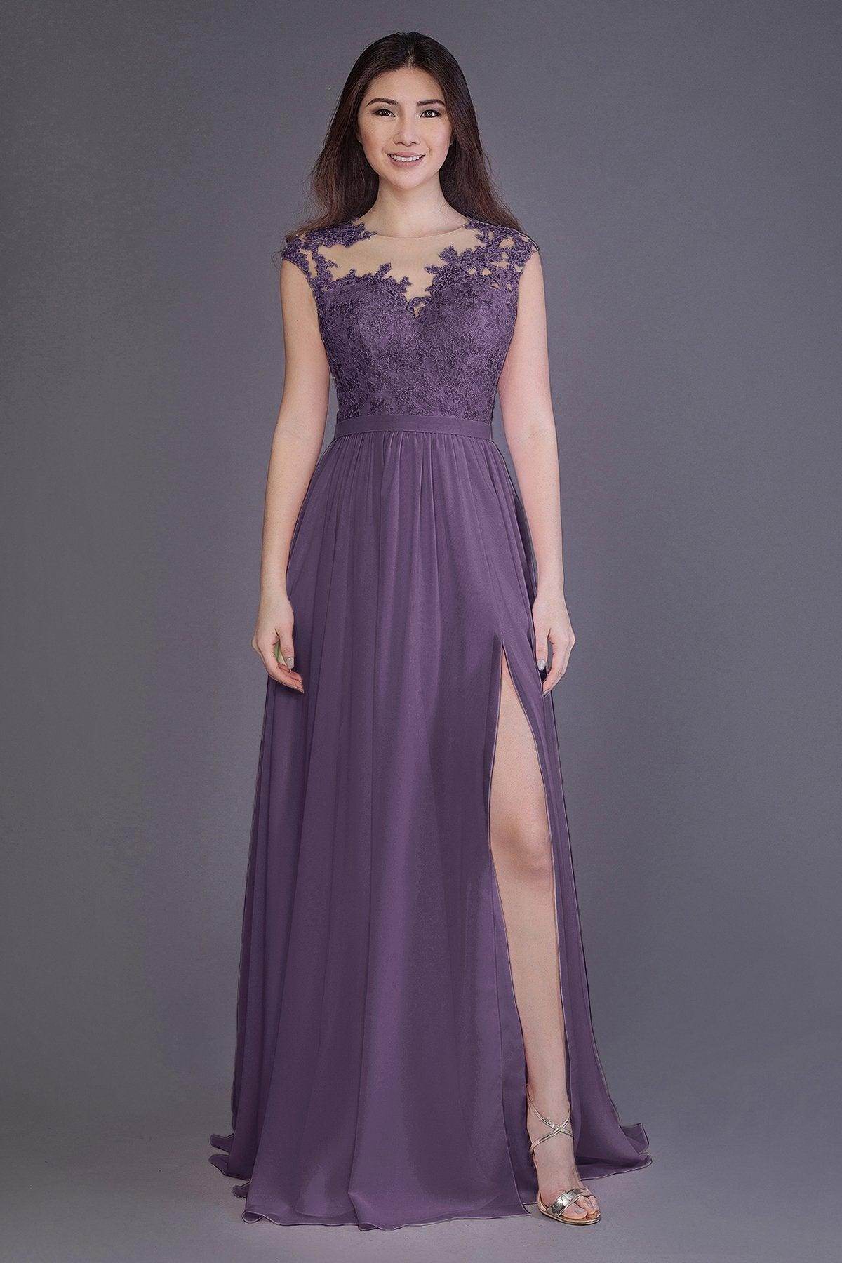 Sheath Floor Length Chiffon and Lace Bridesmaid Dress PR3554