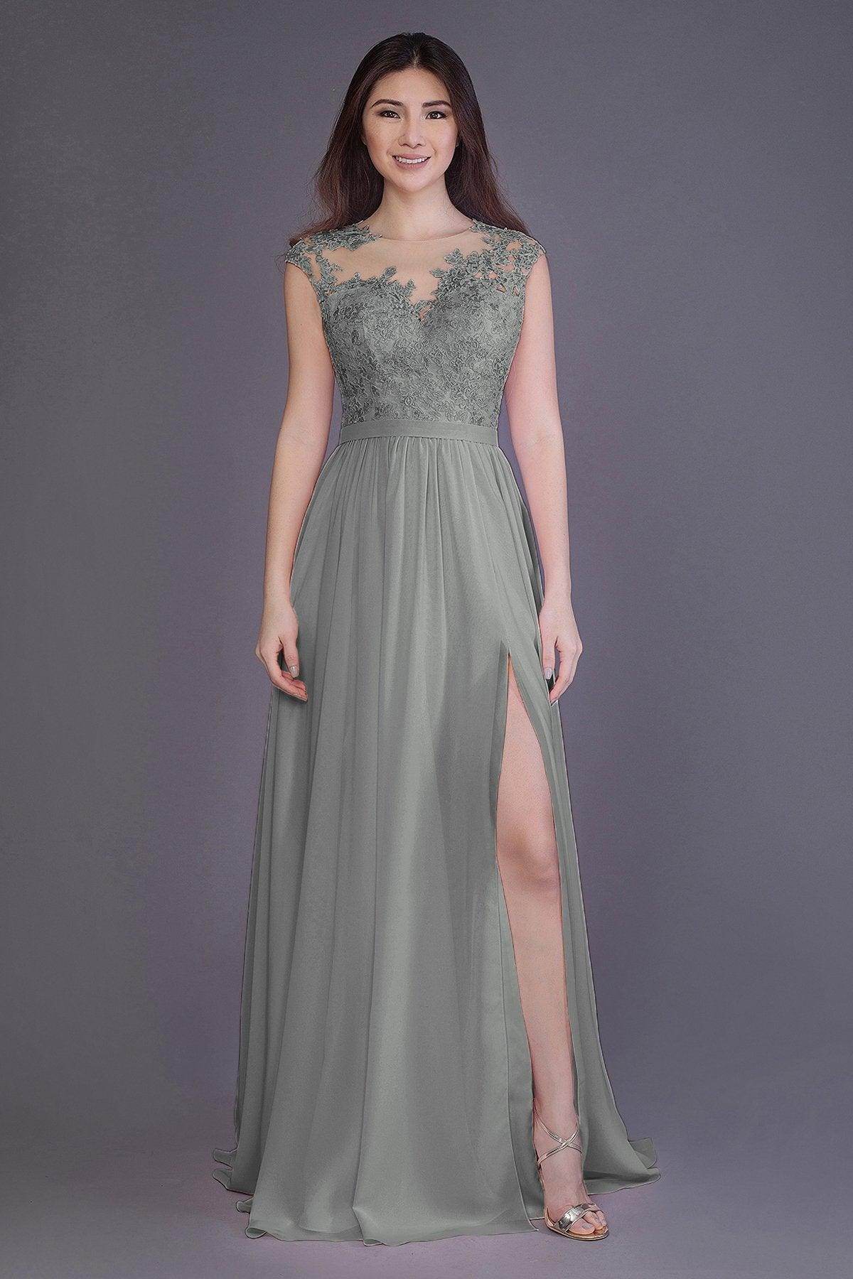 Sheath Floor Length Chiffon and Lace Bridesmaid Dress PR3554