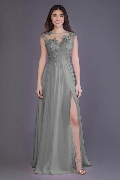 Sheath Floor Length Chiffon and Lace Bridesmaid Dress PR3554
