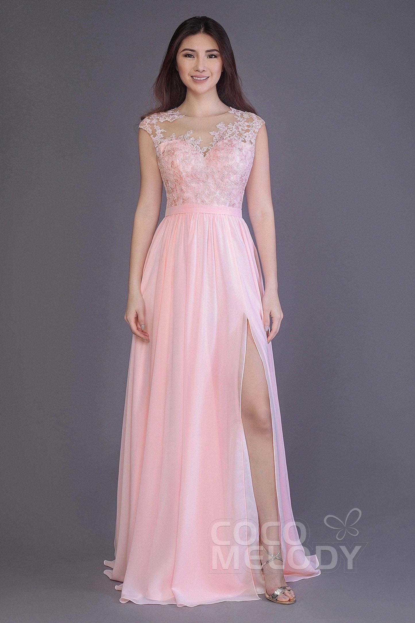 Sheath Floor Length Chiffon and Lace Bridesmaid Dress PR3554PS