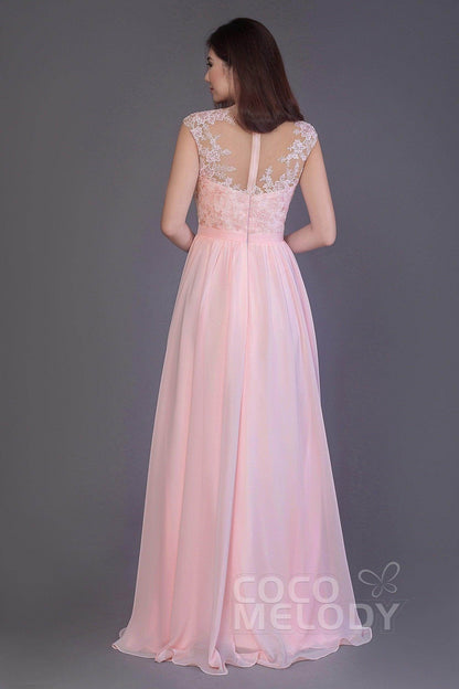 Sheath Floor Length Chiffon and Lace Bridesmaid Dress PR3554
