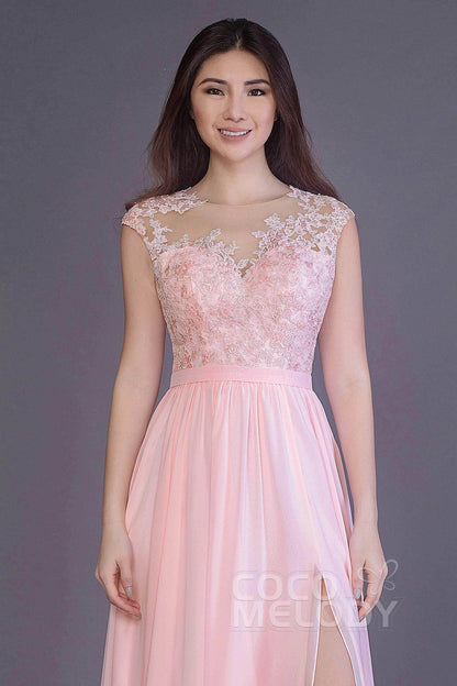 Sheath Floor Length Chiffon and Lace Bridesmaid Dress PR3554