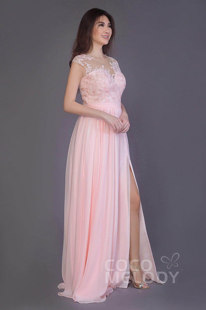 Sheath Floor Length Chiffon and Lace Bridesmaid Dress PR3554PS