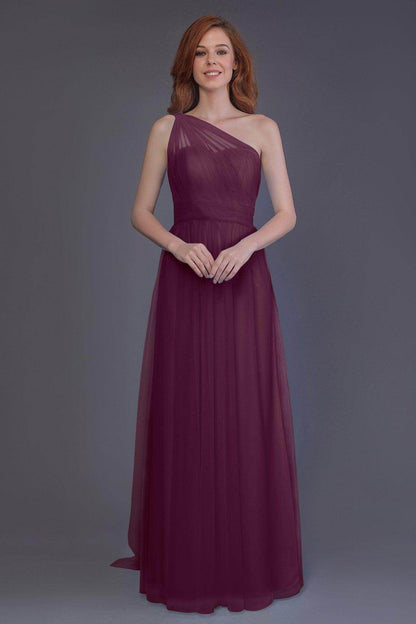 Sheath-Column Floor Length Tulle Bridesmaid Dress PR3556