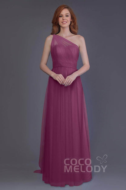 Sheath-Column Floor Length Tulle Bridesmaid Dress PR3556