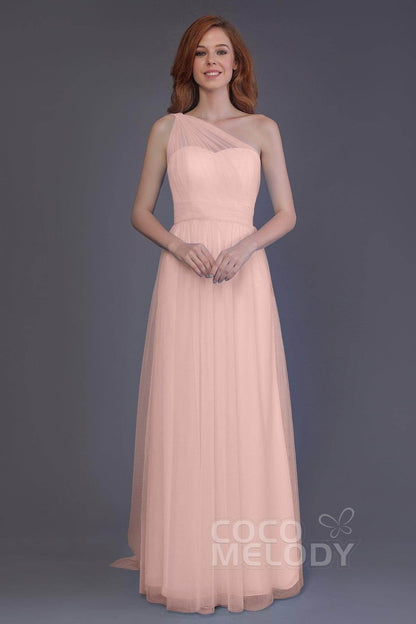 Sheath-Column Floor Length Tulle Bridesmaid Dress PR3556