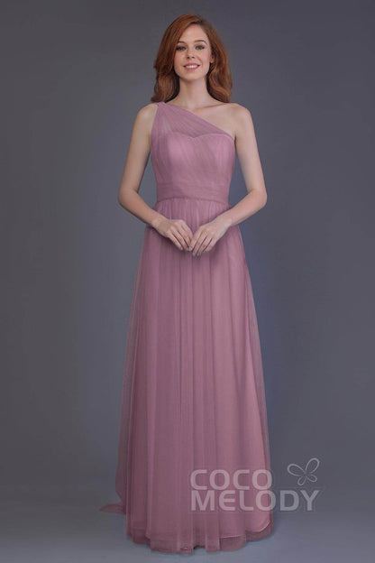 Sheath-Column Floor Length Tulle Bridesmaid Dress PR3556