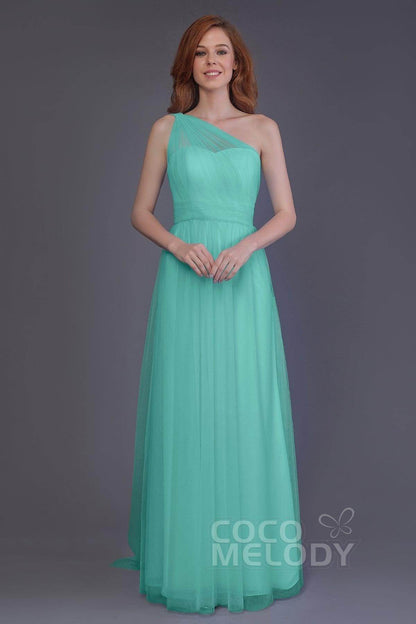 Sheath-Column Floor Length Tulle Bridesmaid Dress PR3556