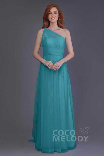 Sheath-Column Floor Length Tulle Bridesmaid Dress PR3556