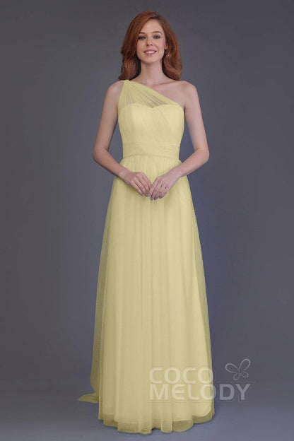 Sheath-Column Floor Length Tulle Bridesmaid Dress PR3556