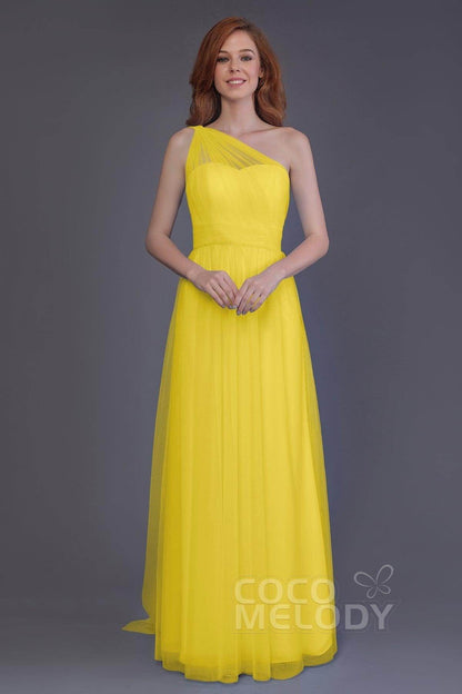 Sheath-Column Floor Length Tulle Bridesmaid Dress PR3556