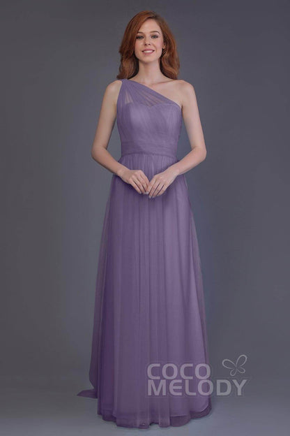 Sheath-Column Floor Length Tulle Bridesmaid Dress PR3556