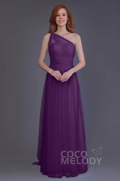 Sheath-Column Floor Length Tulle Bridesmaid Dress PR3556