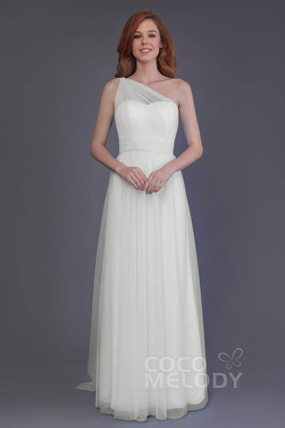 Sheath-Column Floor Length Tulle Bridesmaid Dress PR3556