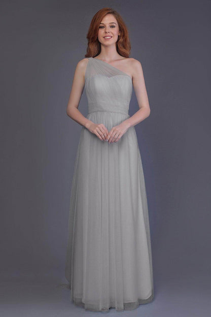 Sheath-Column Floor Length Tulle Bridesmaid Dress PR3556