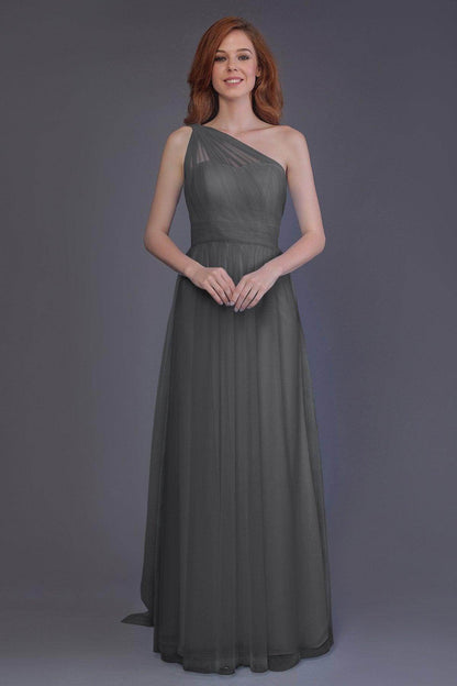 Sheath-Column Floor Length Tulle Bridesmaid Dress PR3556