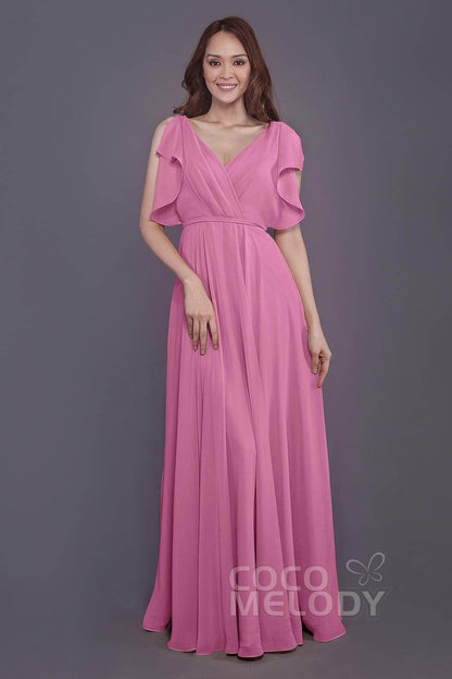 Sheath-Column Floor Length Chiffon Bridesmaid Dress PR3568