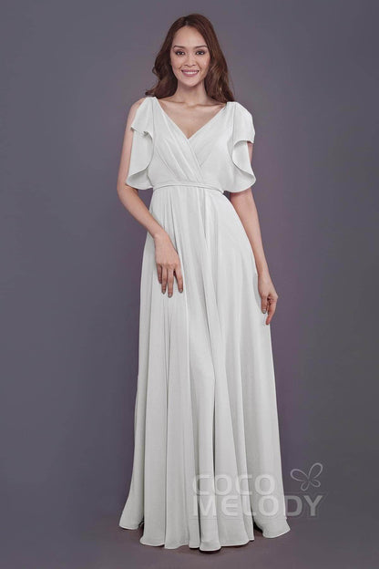 Sheath-Column Floor Length Chiffon Bridesmaid Dress PR3568