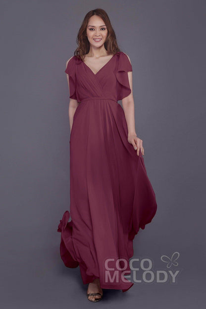 Sheath-Column Floor Length Chiffon Bridesmaid Dress PR3568