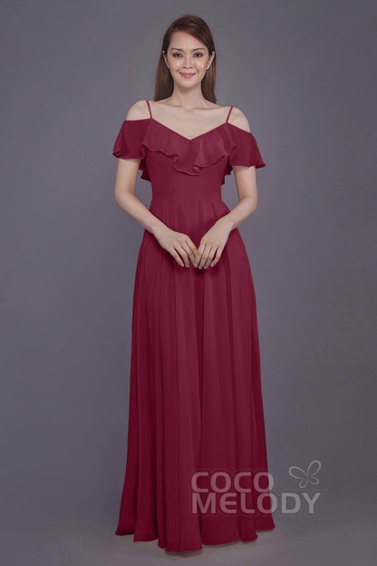 Sheath-Column Floor Length Chiffon Bridesmaid Dress PR3570PS