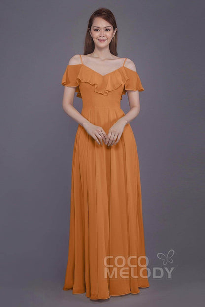 Sheath-Column Floor Length Chiffon Bridesmaid Dress PR3570