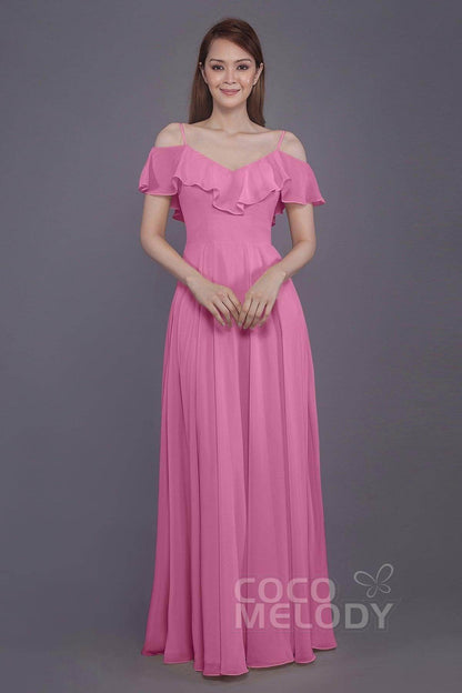 Sheath-Column Floor Length Chiffon Bridesmaid Dress PR3570