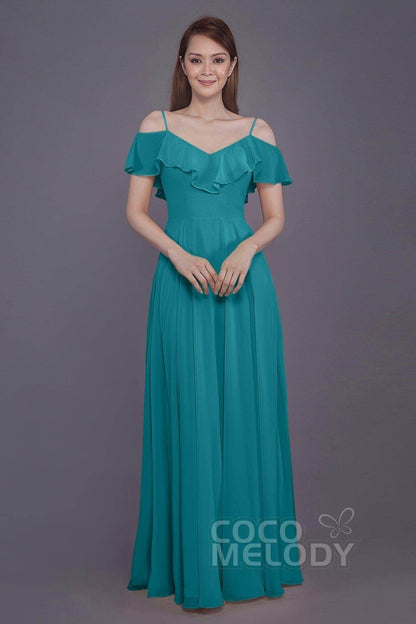 Sheath-Column Floor Length Chiffon Bridesmaid Dress PR3570PS