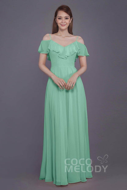 Sheath-Column Floor Length Chiffon Bridesmaid Dress PR3570PS
