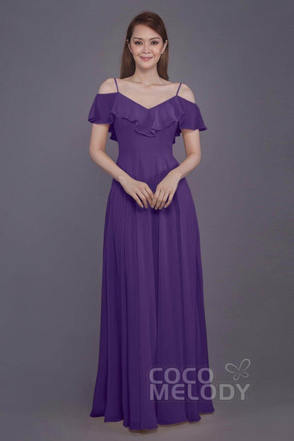 Sheath-Column Floor Length Chiffon Bridesmaid Dress PR3570PS
