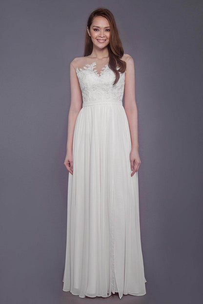 Sheath Floor Length Chiffon and Lace Bridesmaid Dress PR3595
