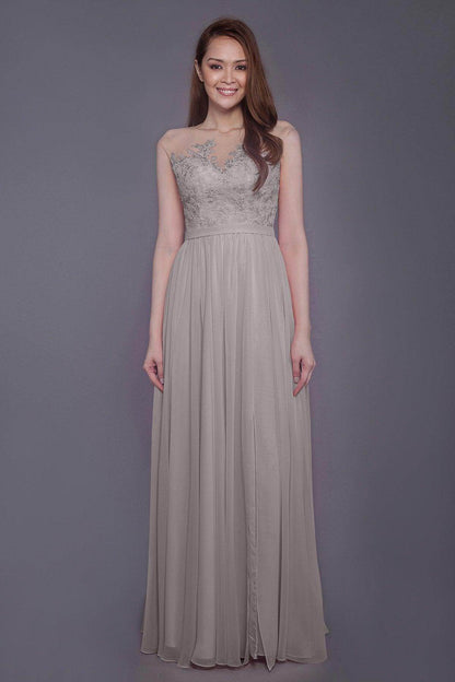 Sheath Floor Length Chiffon and Lace Bridesmaid Dress PR3595