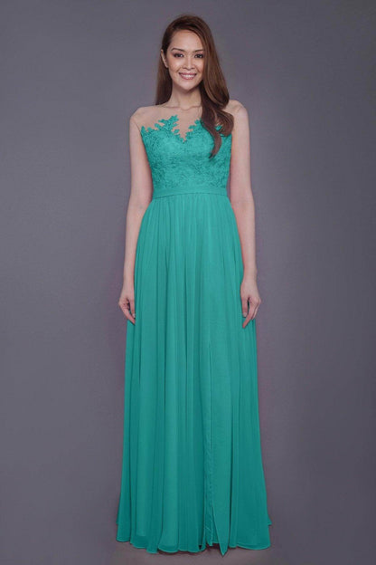 Sheath Floor Length Chiffon and Lace Bridesmaid Dress PR3595