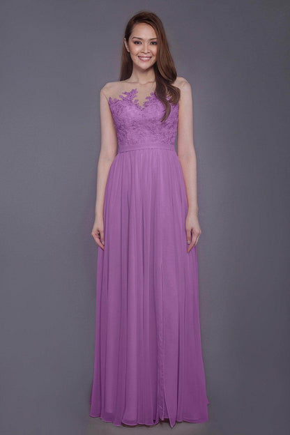 Sheath Floor Length Chiffon and Lace Bridesmaid Dress PR3595