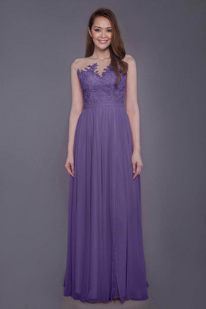 Sheath Floor Length Chiffon and Lace Bridesmaid Dress PR3595
