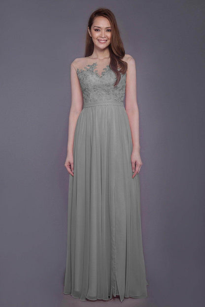 Sheath Floor Length Chiffon and Lace Bridesmaid Dress PR3595