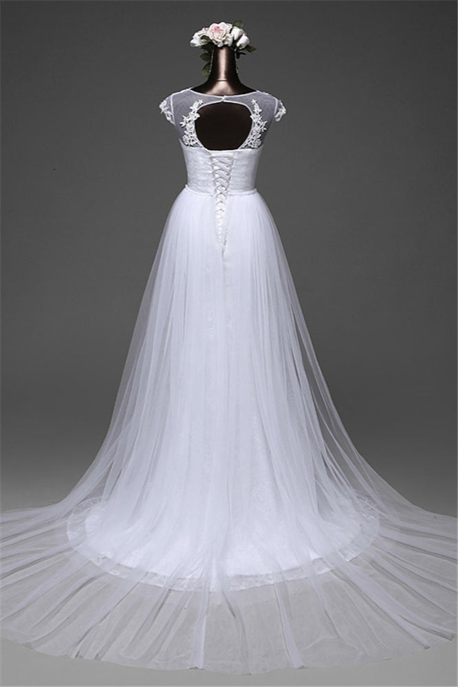 Pretty Jewel Lace Long Mermaid Wedding Dress With Overskirt