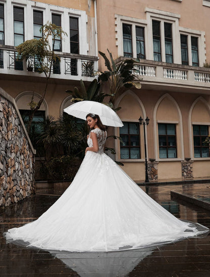 Lace Aline Wedding Dress Sleeveless Tulle Satin Applique Wedding Gown