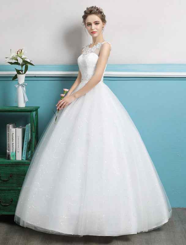 Tulle Princess Ball Gown Wedding Dresses Backless Ivory Beading Bridal Dress