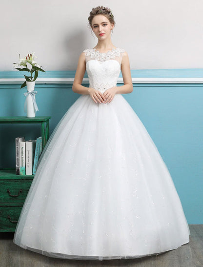 Tulle Princess Ball Gown Wedding Dresses Backless Ivory Beading Bridal Dress