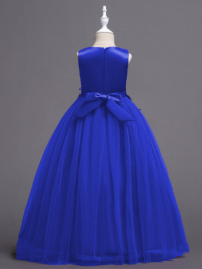 Princess Lace Print Tulle Sleeveless Floor Length Flower Girl Dresses