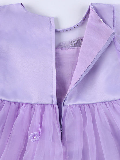 Princess Midi Dress for Weddings & Birthdays: Satin Tulle Jewel Neck with Bow(s) Pearls & Beading