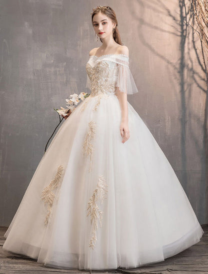 Princess Wedding Dress Ivory Off The Shoulder Floor Length Bridal Gown