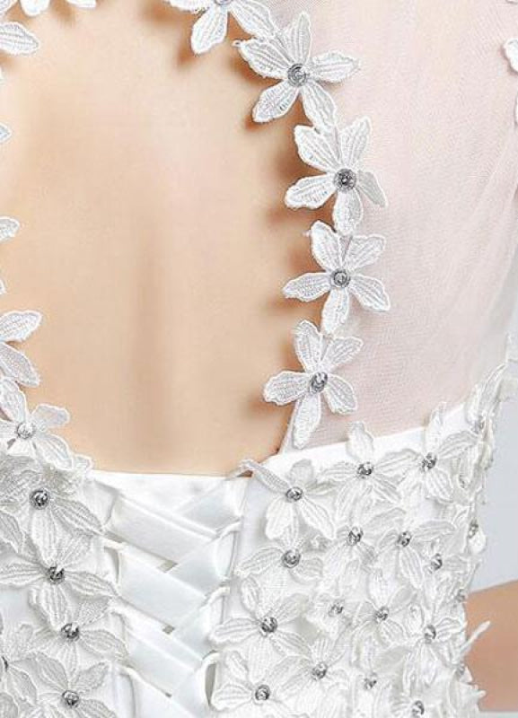 Princess Wedding Dress Ivory Sweetheart Illusion Cut Out Floor Length Bridal Dress With Rhinestone Flowers