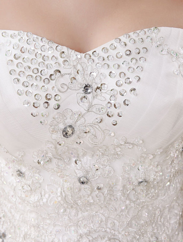 Ivory Princess Wedding Dresses Ball Gown Bridal Dress Strapless Sweetheart Lace Beaded Pleated Wedding Gown