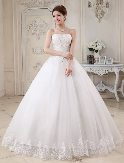 Ivory Princess Wedding Dresses Ball Gown Bridal Dress Strapless Sweetheart Lace Beaded Pleated Wedding Gown