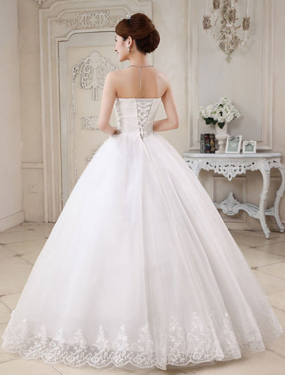 Ivory Princess Wedding Dresses Ball Gown Bridal Dress Strapless Sweetheart Lace Beaded Pleated Wedding Gown