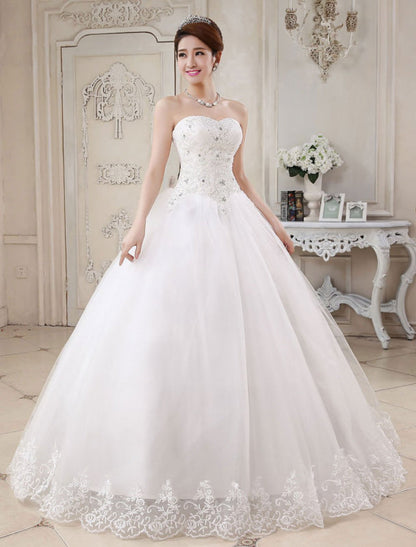 Ivory Princess Wedding Dresses Ball Gown Bridal Dress Strapless Sweetheart Lace Beaded Pleated Wedding Gown